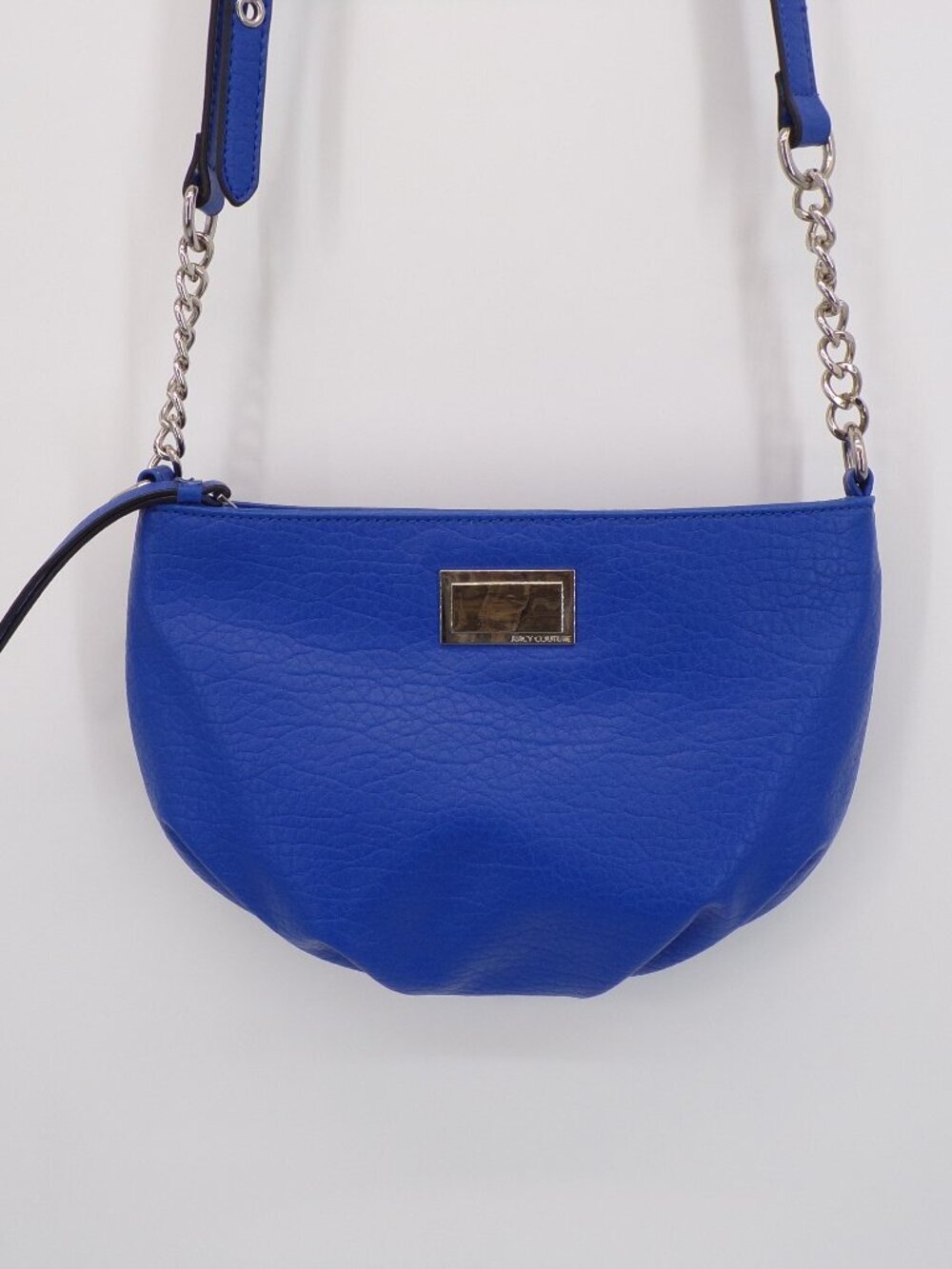 Juicy Couture Blue Faux Pebbled Leather Crossbody Bag Gold Chain & Hardware.